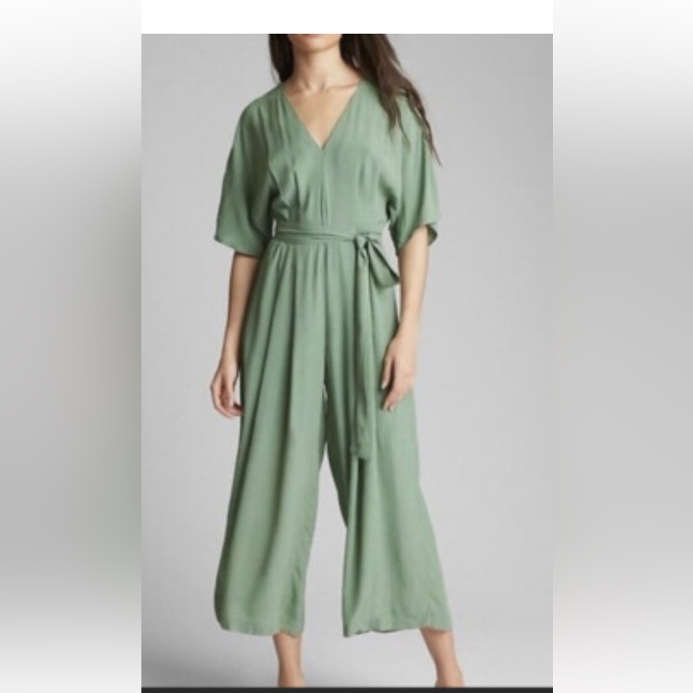 GAP Sage Green V-Neck Wide-Leg Jumpsuit with Self Tie